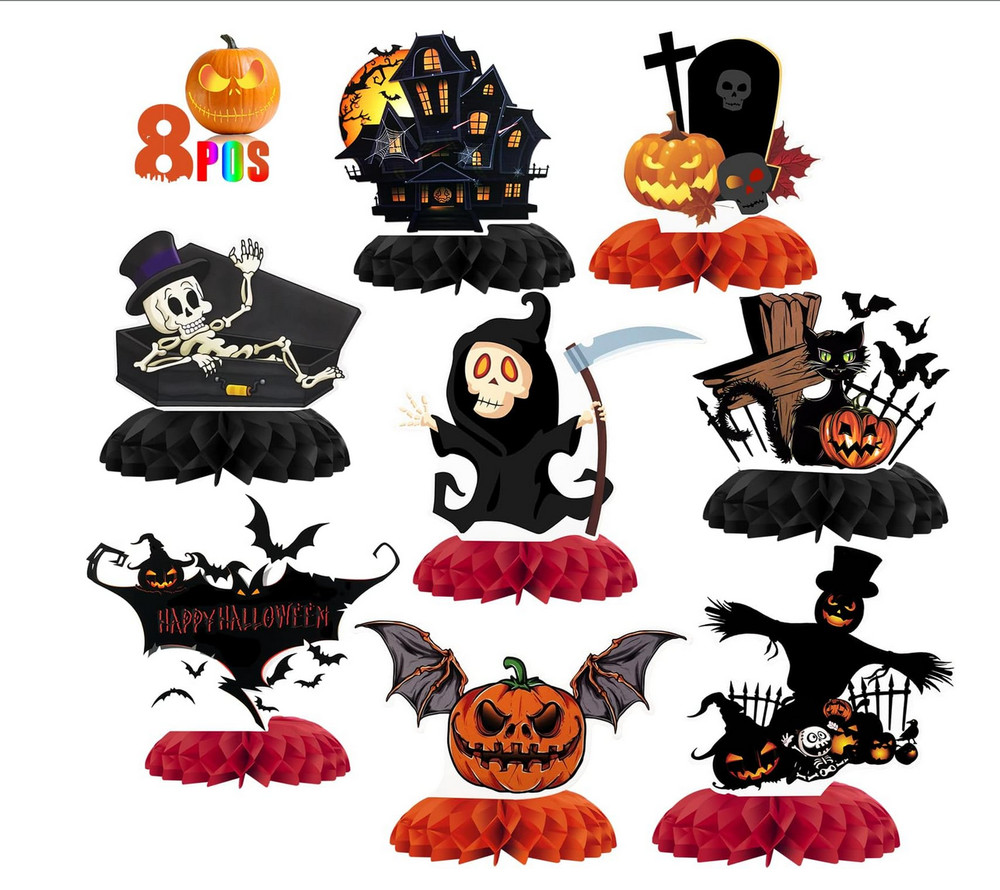 Halloween Honeycomb Centerpiece Party Decoration, 8 Pieces Halloween Bat Pumpkin