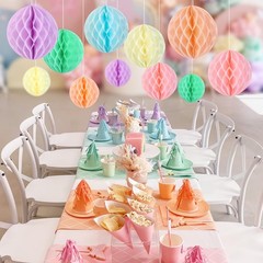 16Pcs Pastel Honeycomb Decorations 8» Pastel Rainbow Hanging Honeycomb Balls…