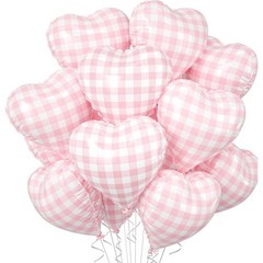 Pink White Checkered Heart Balloons, 10 Pcs Light Pink Grid Heart Shape Ballo…