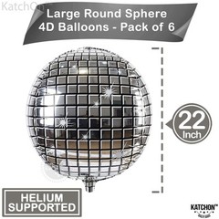 Katchon, Silver Disco Ball Balloons -22 Inch, Pack Of 6 | 4D Sphere Ba