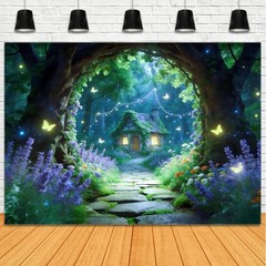 Magical Forest Backdrop Firefly Cottage Garden Background Photo Banner Party
