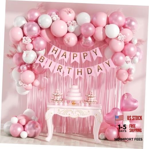Pink Birthday Decorations with Pearl White Light Pearl Metallic Pink Foil