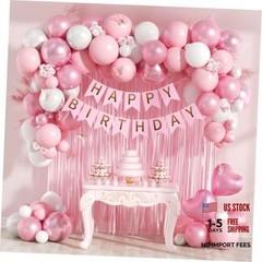 Pink Birthday Decorations with Pearl White Light Pearl Metallic Pink Foil