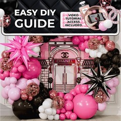 ALL-IN-1 Pink and Black Balloons Arch Kit with BONUS Starburst Balloons – Pin…