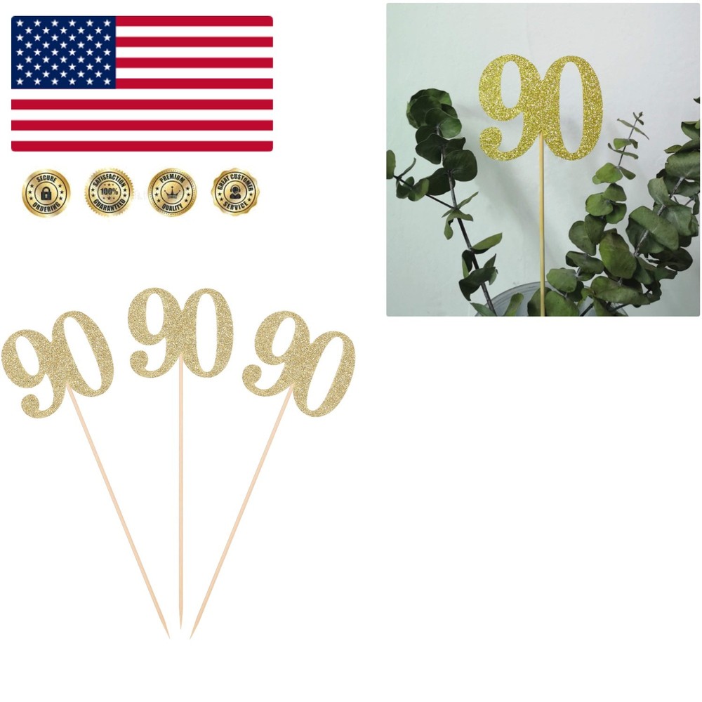 Pack of 10 Gold Glitter 90th Birthday Centerpiece Sticks – Table Topper Decor