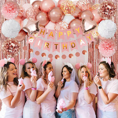 Rose Gold Birthday Party Decorations Kit for Women Girls, Foil Confetti Rose Gol