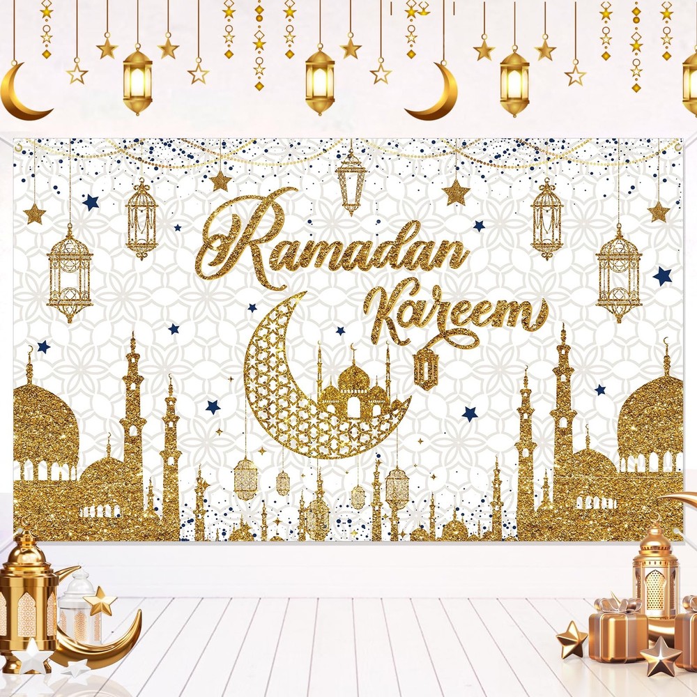 Ramadan Kareem Backdrop Banner, Mubarak Photo Background Banner for Islamic Rama