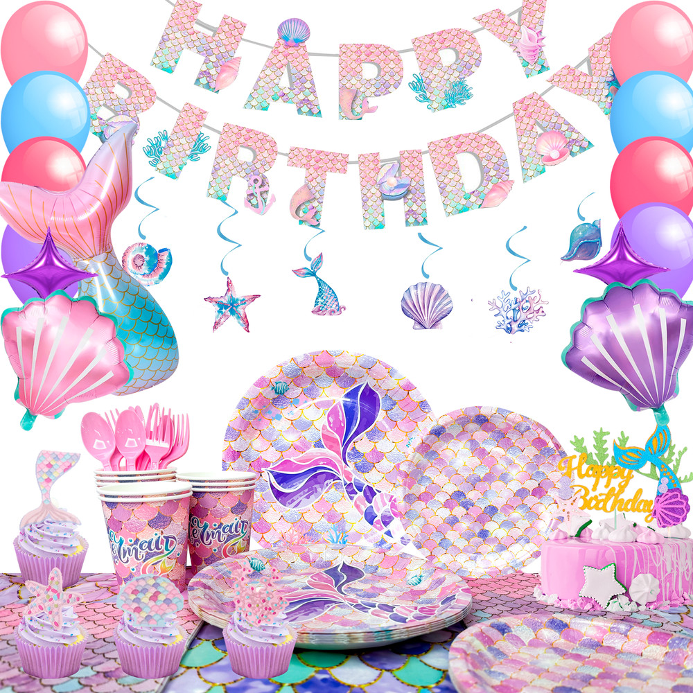 The Little Mermaid Party Decoration Birthday Balloon Plates Tableware Banner Cup