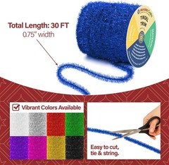 Blue Tinsel Garland – 30 Feet Thin Metallic Foil Glitter Garland for Christmas