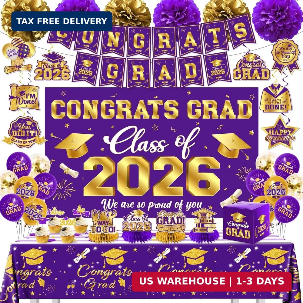 2026 Graduation Decorations Kit – Purple and Gold Class of 2026 Party Decor w…