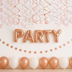 Pink Hanging Swirl Decorations for Party – 42PCS Rose Gold Foil Ceiling Streamer