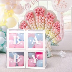 Baby Balloon Boxes with Letters – 4 Pack Transparent Decorative Boxes for Baby S