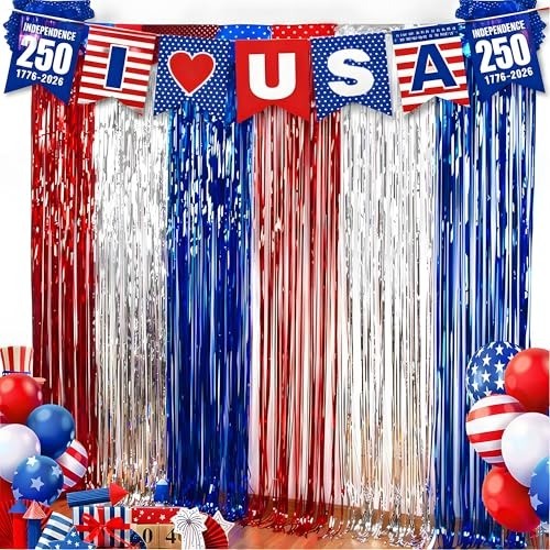 4th of July Decorations – American Flag Backdrop Streamers | Patriotic Memori…