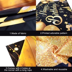 Black and Gold Happy Birthday Banner – XtraLarge 72×44 Inch | Birthday Decoratio