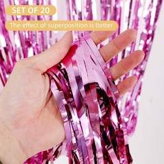 Pink Foil Fringe Backdrop Curtains 3.2×8.2ft Metallic Tinsel 20 Pack