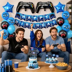 Video Game Birthday Decorations for Boys,Game Party Decoration with Blue Blac…