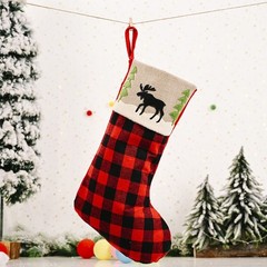 Christmas Stocking Sock Plaid Elk Party Gift Candy Bag Hanging Pendant Tree