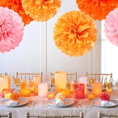 Pink-Orange Groovy Party-Decorations Pom-Poms Streamers – 23pcs Fall Autumn T…
