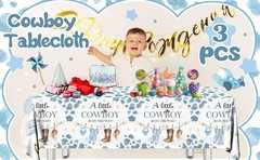 Little Cowboy Baby Shower Decorations-3pcs Western Tablecloth Cowboy Table Cover