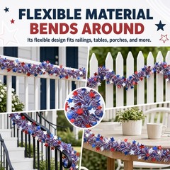50 FT 4th of July Garland Decorations – Patriotic Tinsel Garland with Stars, …