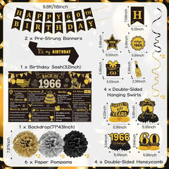 Black Gold 60Th Birthday Decorations – Back in 1966 Backdrop, Pre-Strung Banner,