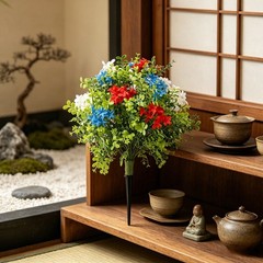 Patriotic Plastic Hydrangea Flower in Pot for Independence Day For Outdoor Use