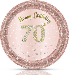 50 PCS 7 Inch 70th Birthday Paper Plates Rose Gold 70 Years Party Tableware