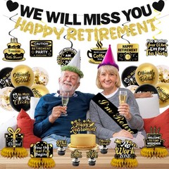 Retirement Party Decorations Men Women, Black Gold Happy Retirement Decorations,