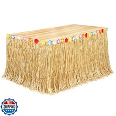 Fovths Luau Grass Table Skirt Natural 9 Feet x 29.5 Inch Hawaiian Table Skirt