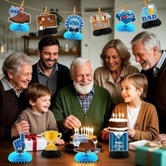 10 Pcs Father’S Day Decorations, Blue Double Sided Fathers Day Table Centerpiece