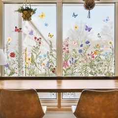 9 Sheets Vintage Wildflower Window Clings Spring Summer Floral Butterfly Window