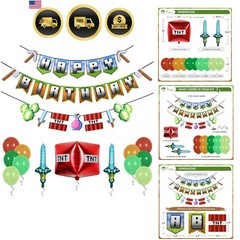 Pixel Birthday Decorations – Pixel Happy Birthday Banner with Balloons, Pre-S…