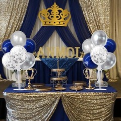 4 Set Navy Blue Silver Balloon Centerpieces for Table,Balloon Stand Kit for G…