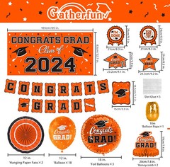 (2 Sets) Orange 2024 Graduation Decorations – Congrats Grad Banner & Party Sup..