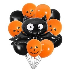HALLOWEEN BAT SHAPED FOIL BALLOON (50CM) & 10 LATEX BALLOONS SPOOKY PARTY DECOR