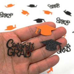 200 PCS Orange Black Graduation Confetti Class Of 2026 Glitter Table Scatter
