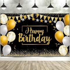 Versatile Birthday Backdrop 72.8 x 43.3 Inch Black Gold for Memorable Parties