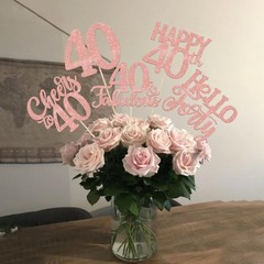 40th Birthday Centerpiece Sticks 15 PCS Happy 40 Table Flower Decor Rose Gold