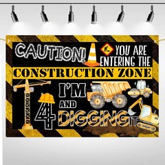 Construction 4th Birthday Banner Decorations for Boys, Dump Truck 4th Birthda