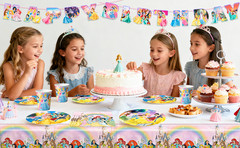 DISNEY Princess Party Decorations 126Pcs Tableware Plates Tablecloth Banner Cups