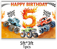 Truck 5Th Birthday Decorations for Boys，5Th Happy Banner Backdrop，5Th Race Car T