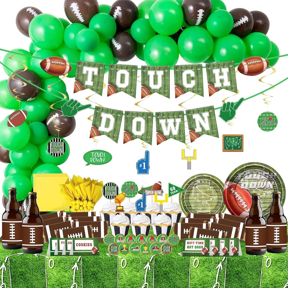 Football Party Supplies, 178 Pcs Set – Balloon, Plate, Cake Toppers, Napkin
