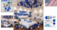 Romantic Birthday Decorations for Men Balloons Rose Petals Foil Banner