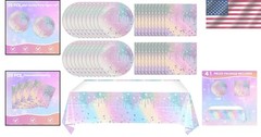 Iridescent Diamond Birthday Supplies Set: 20 Plates, 20 Napkins, 1 Tablecloth