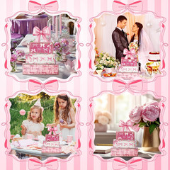 4 Pcs Pink Bow Party Decorations Coquette Table Decor Wooden Pink Bow Block S…