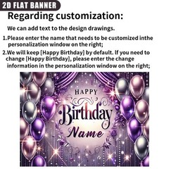 1pc 2D Luxury Purple Birthday Banner Personalized Photo Backdrop Tapestry♪