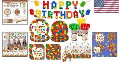 Multicolor 177 Pcs Building Block Party Supplies – Serves 25 with Easy Cleanup