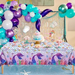 2 Pieces Mermaid Party Tablecloth Plastic Mermaid Party Supplies Disposable