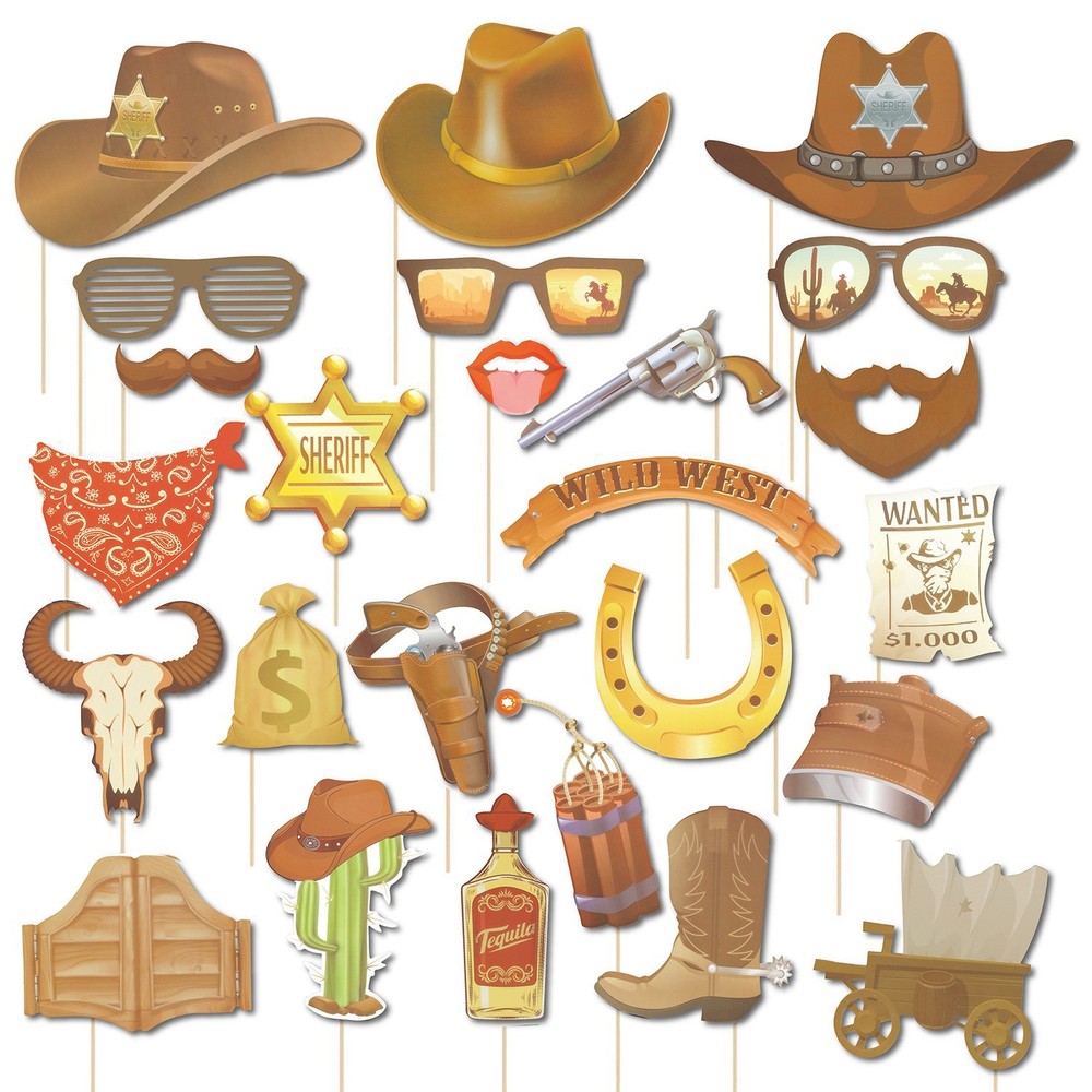 Cowboy Photo Booth Prop Wild West Birthday Party Fancy Dress Selfie Mask 25pcs