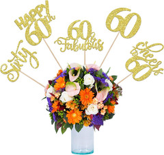15 Pack Happy 60th Birthday Party Decorations, 60th Birthday Centerpieces Sticks
